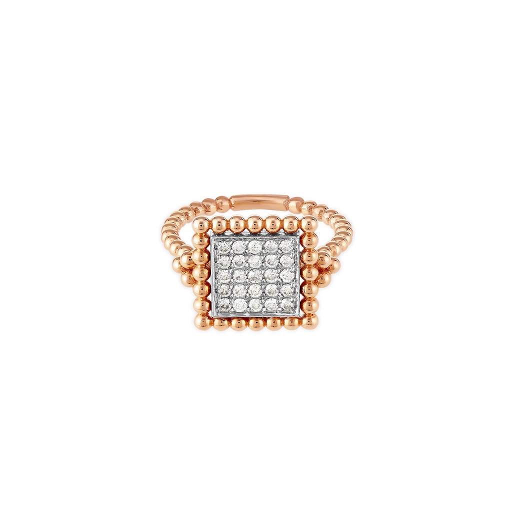 Square Pavé Beaded Gold Diamond Ring