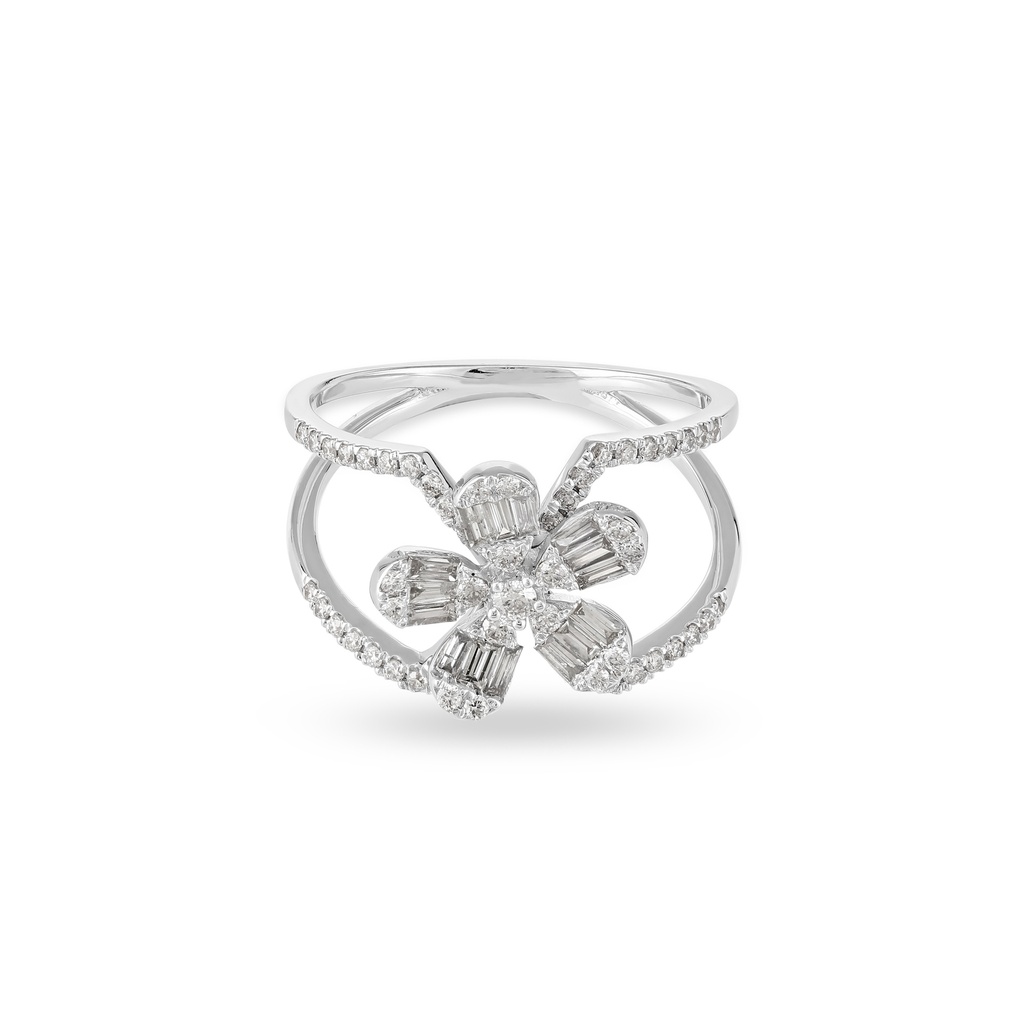 Multi Diamond Flower Split Shank Ring