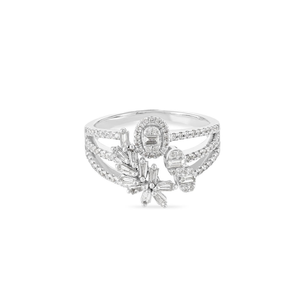 Flower Baguette Cluster Diamond Ring
