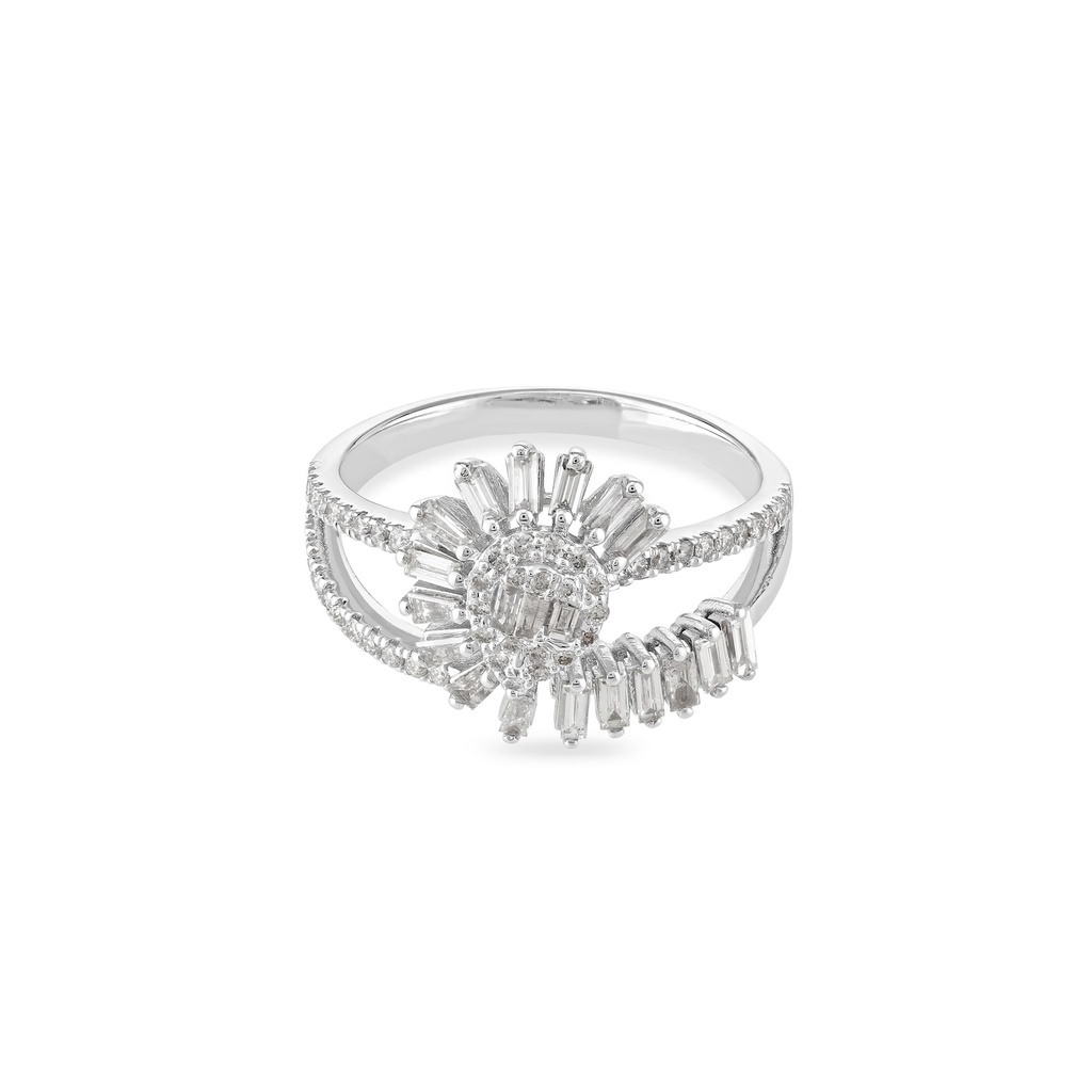 Double Band Baguette Swirling Diamond Fusion Ring