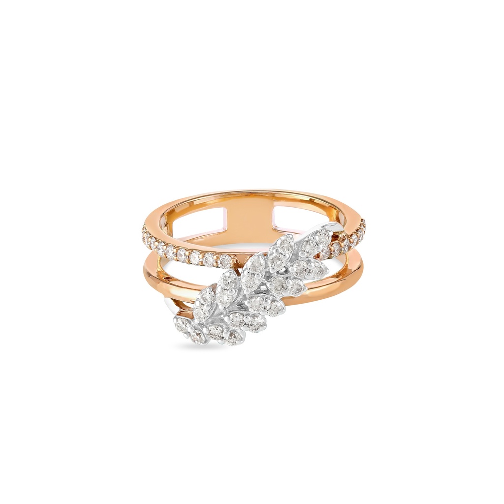 Twin Gold Band Leaf Diamond Ring