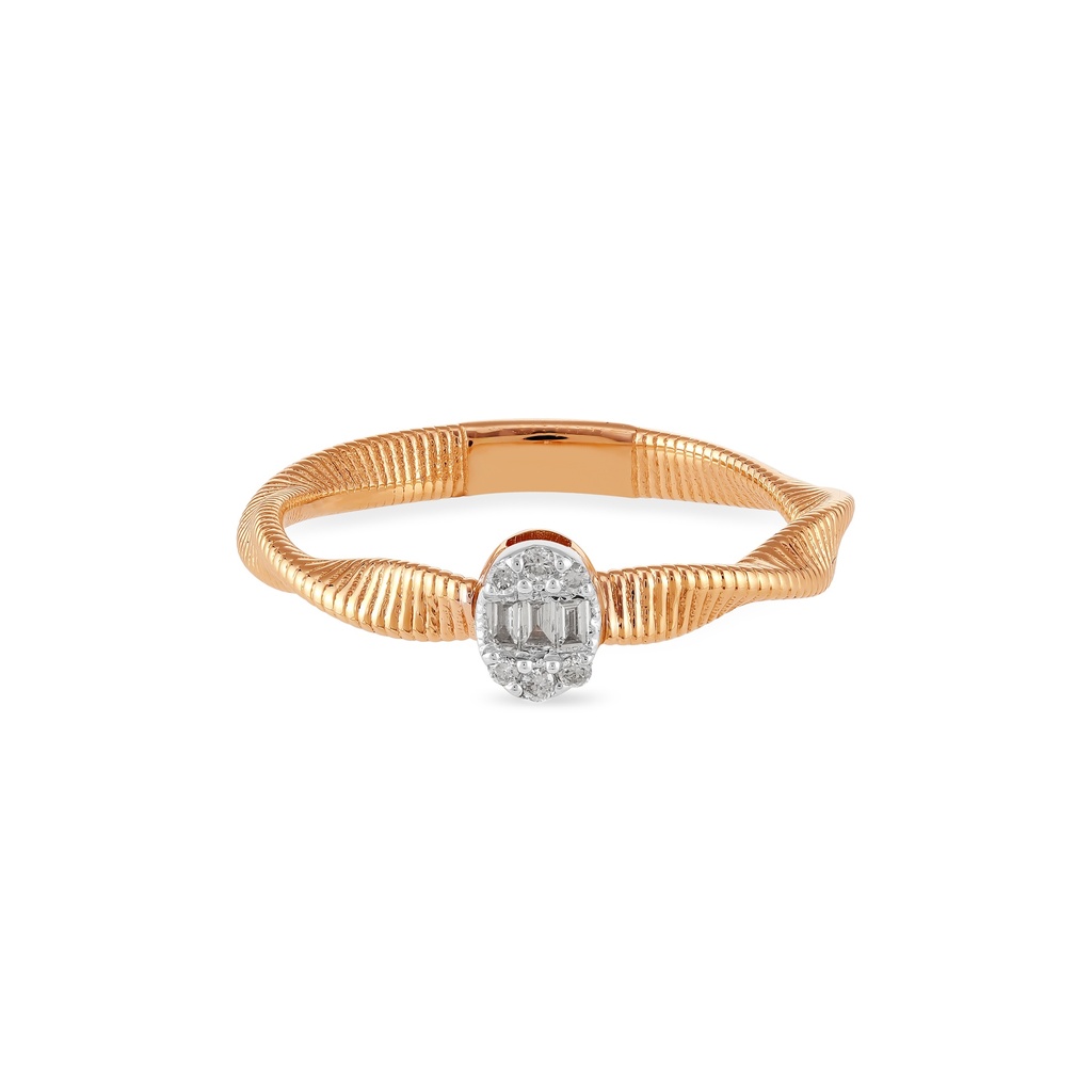 Wavy Band Oval Baguette Diamond Ring