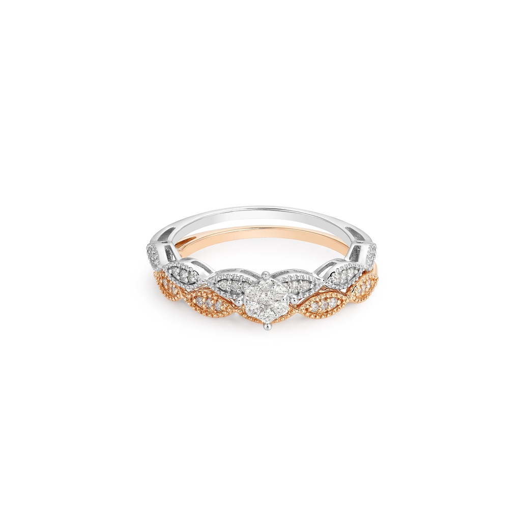 Separated Two-Tone Band Diamond Engagement Ring