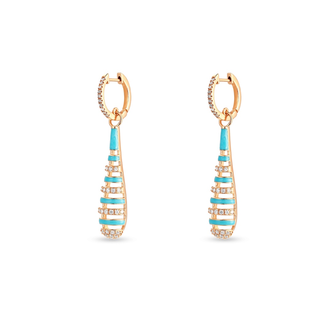 Charming Turquoise Long Drop Diamond Earrings
