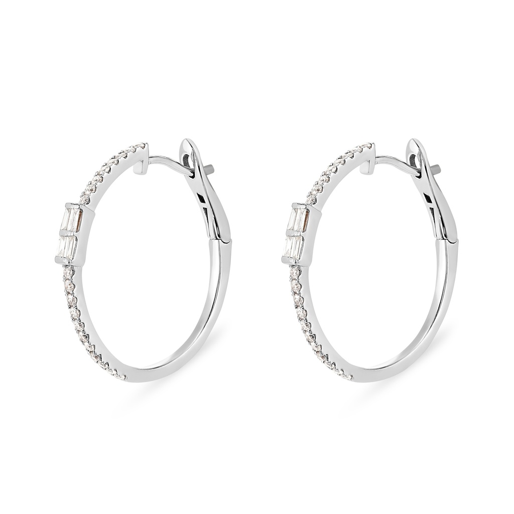 Baguette And Pavé Diamond Hoop Earrings